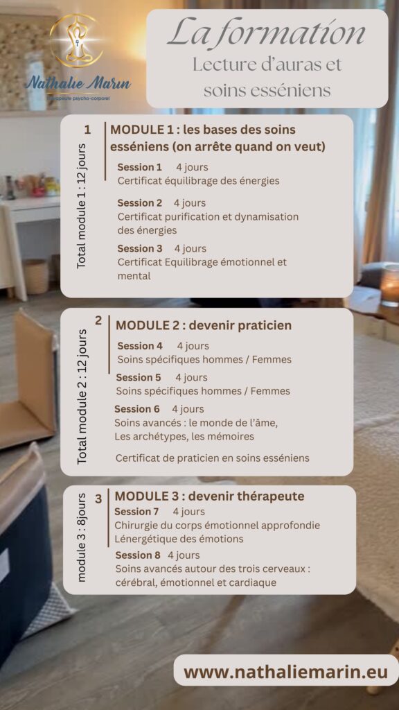 Description de la formation "lecture d'auras et soins esséniens" de Nathalie Marin